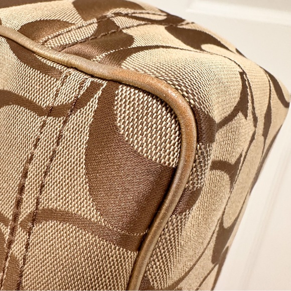 Coach - Signature Canvas Large Tote Gold Snakeskin Embossed Leather Vintage Y2K